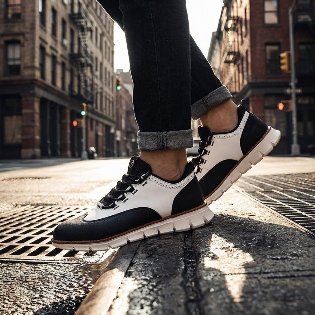 Zapatillas luxury oxford de cuero King Blancas con negro