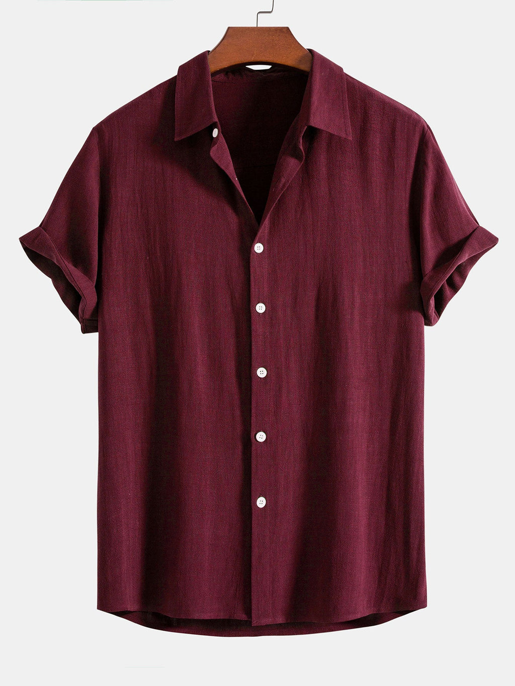 Camisa abotonada de mezcla de lino y rayón y pantalones cortos de 5 pulgadas con cordón y textura arrugada.