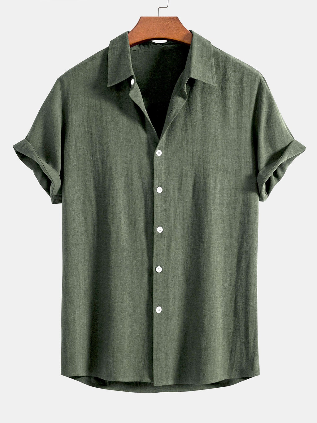 Camisa abotonada de mezcla de lino y rayón y pantalones cortos de 5 pulgadas con cordón y textura arrugada.