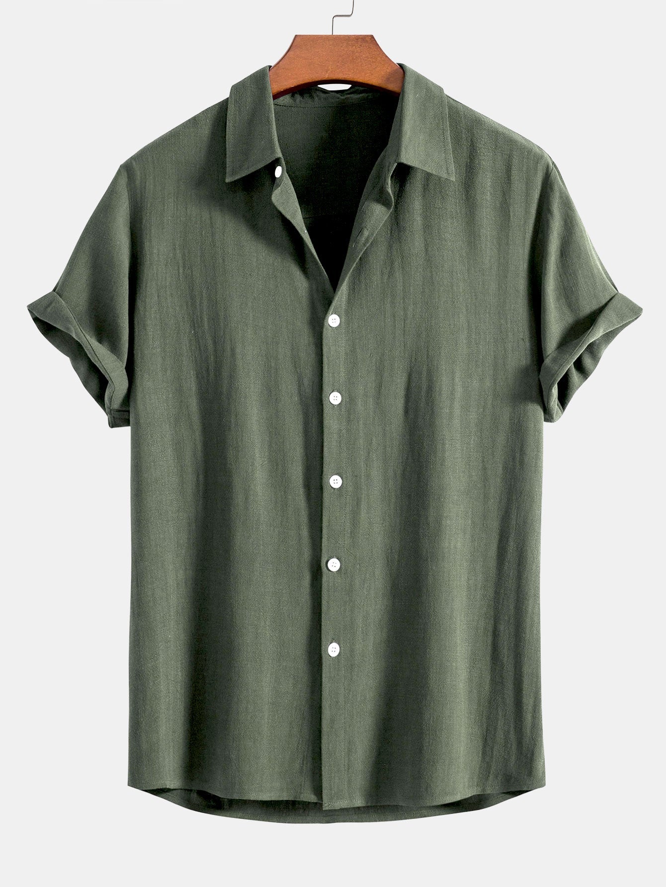 Camisa abotonada de mezcla de lino y rayón y pantalones cortos de 5 pulgadas con cordón y textura arrugada.