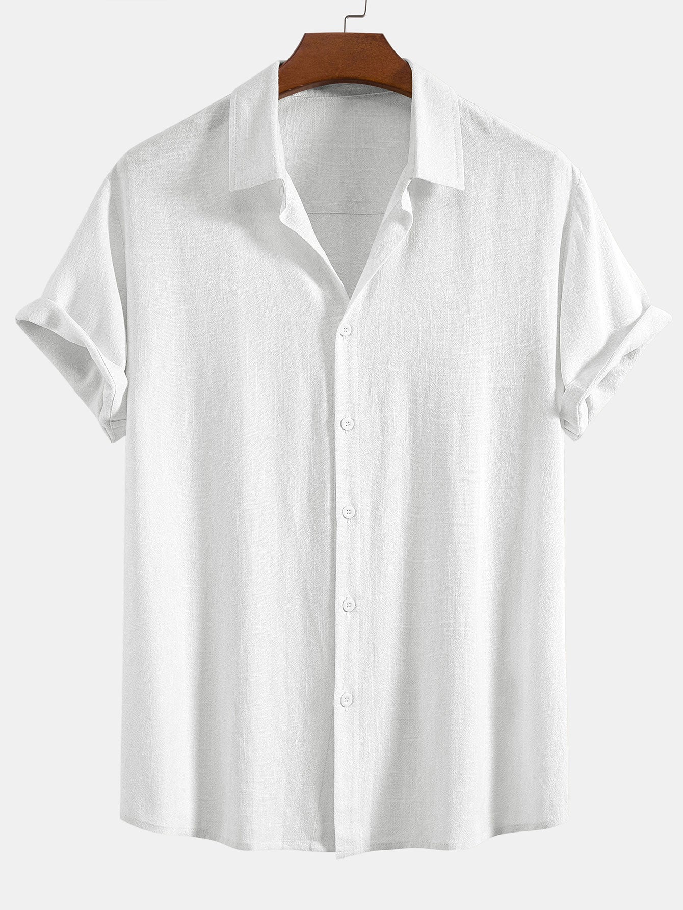 Camisa abotonada de mezcla de lino y rayón y pantalones cortos de 5 pulgadas con cordón y textura arrugada.