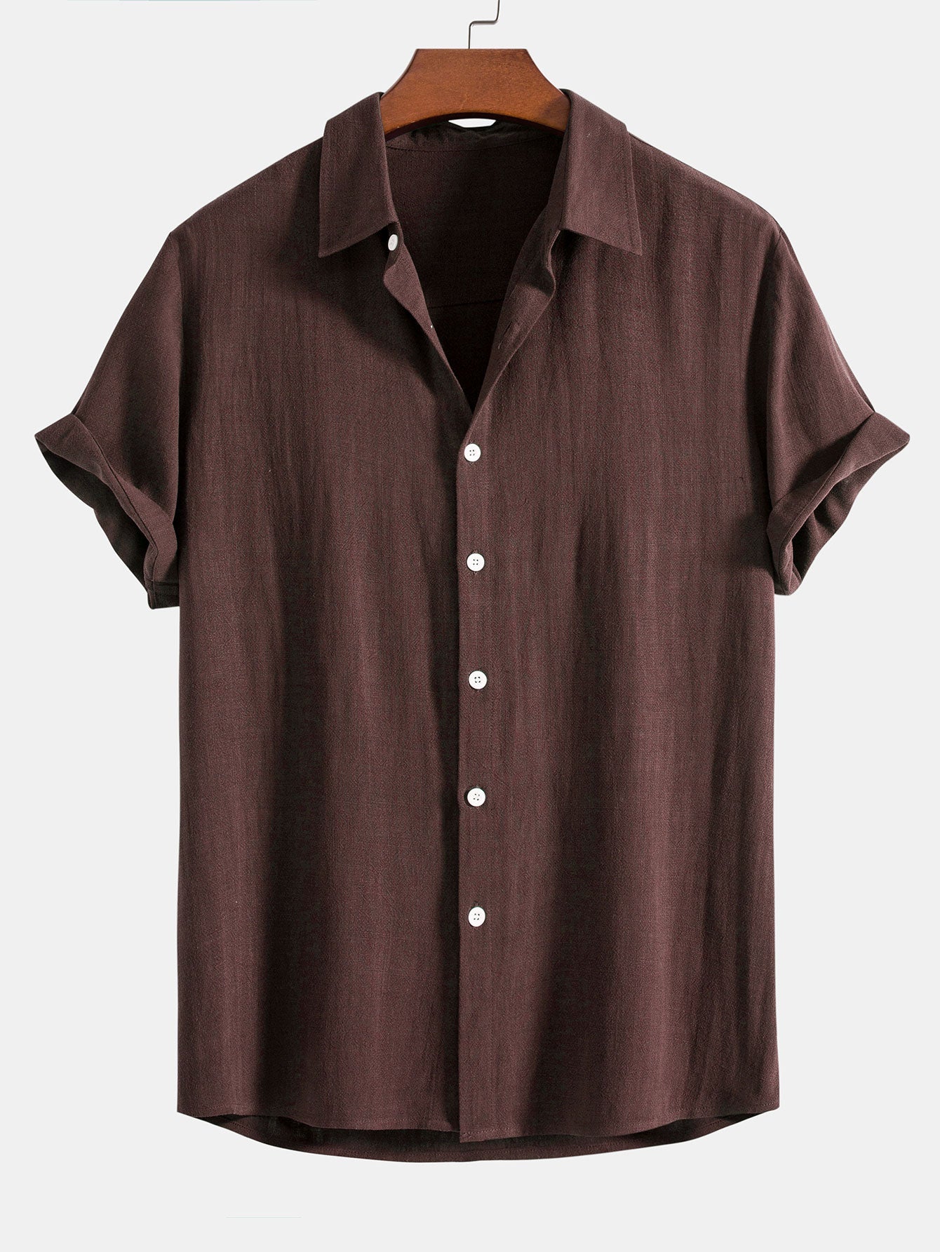 Camisa abotonada de mezcla de lino y rayón y pantalones cortos de 5 pulgadas con cordón y textura arrugada.