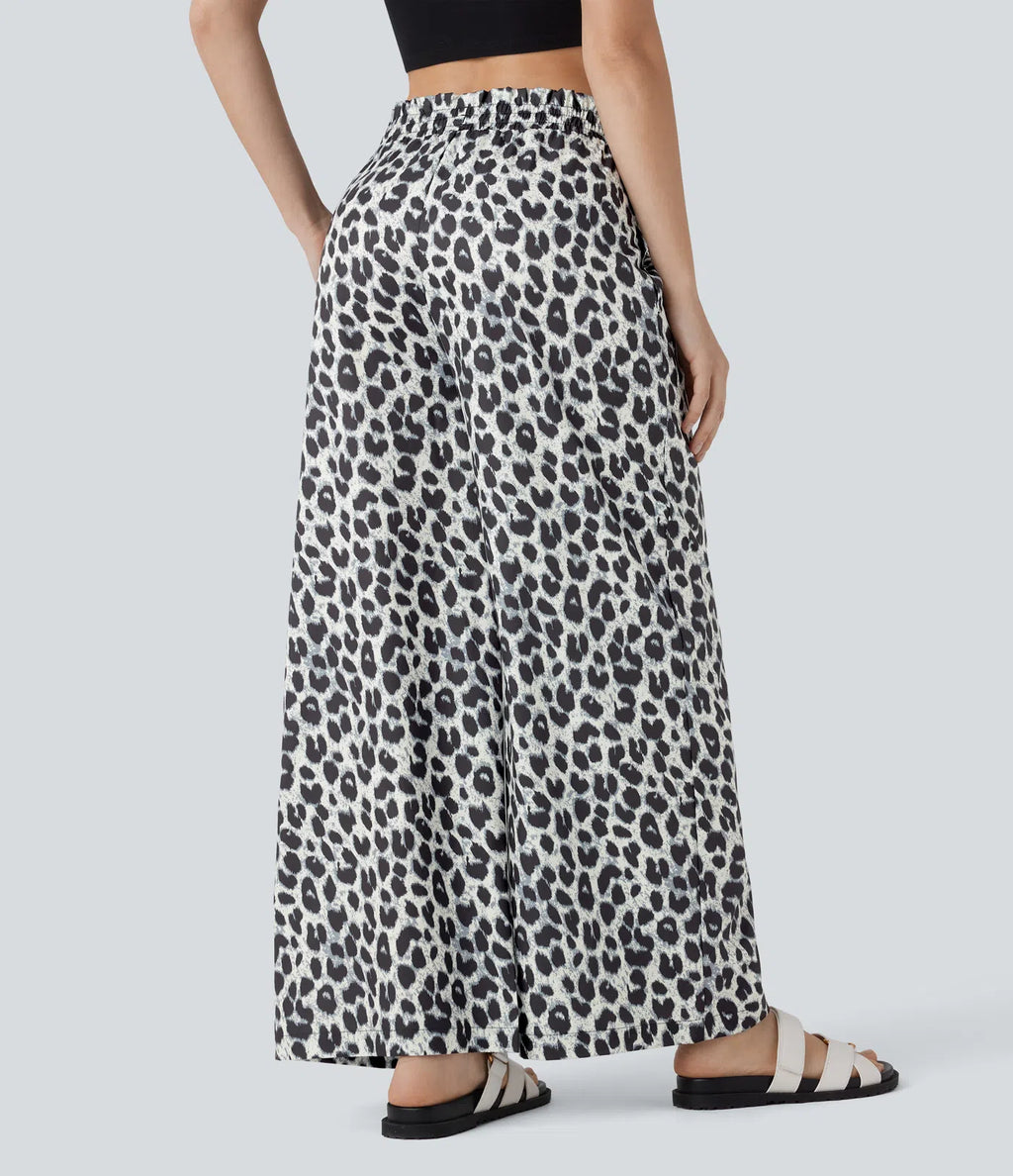 Jogger de estilo casual de cintura alta, estampado de leopardo y pernera ancha.