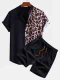 Camisa de cuello alto con estampado de leopardo y Short corto.