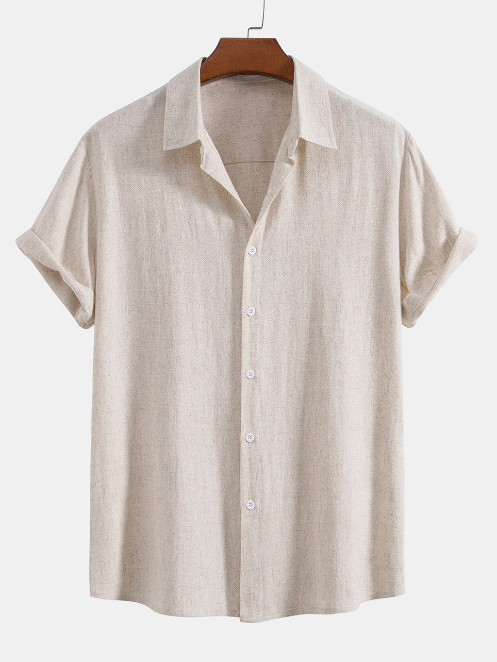Camisa abotonada de mezcla de lino y rayón y pantalones cortos de 5 pulgadas con cordón y textura arrugada.