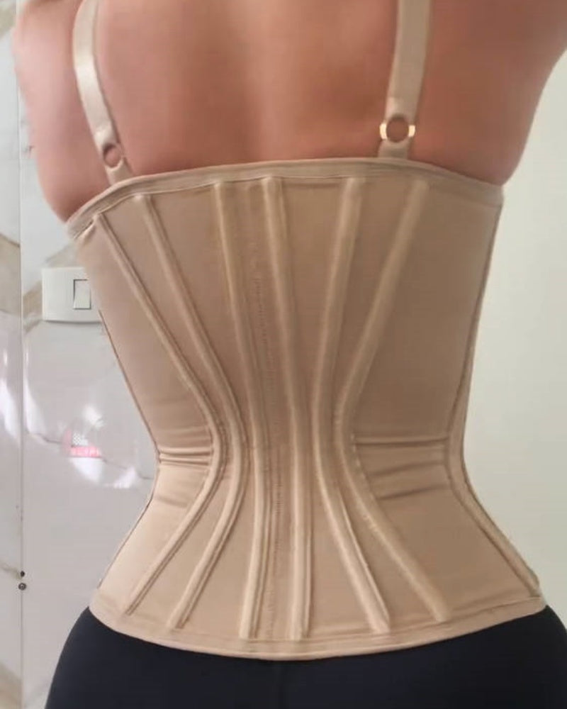 Fajas Colombianas Entrenador de cintura con control de barriga y corsé con aros recortados con encaje