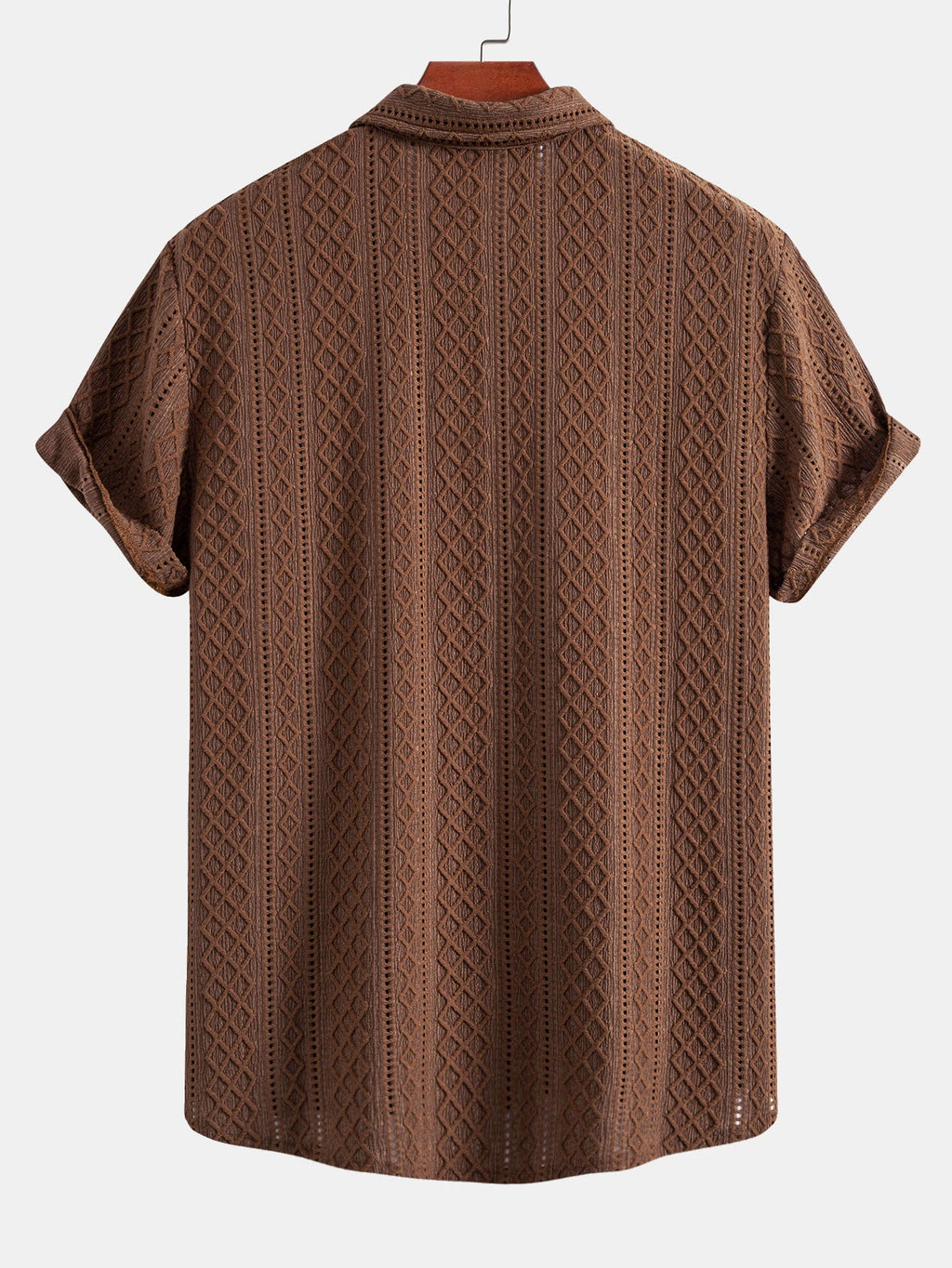 Geometry Rhombus Jacquard Button Up Shirt & Crinkle Textured Drawstring 5" Shorts