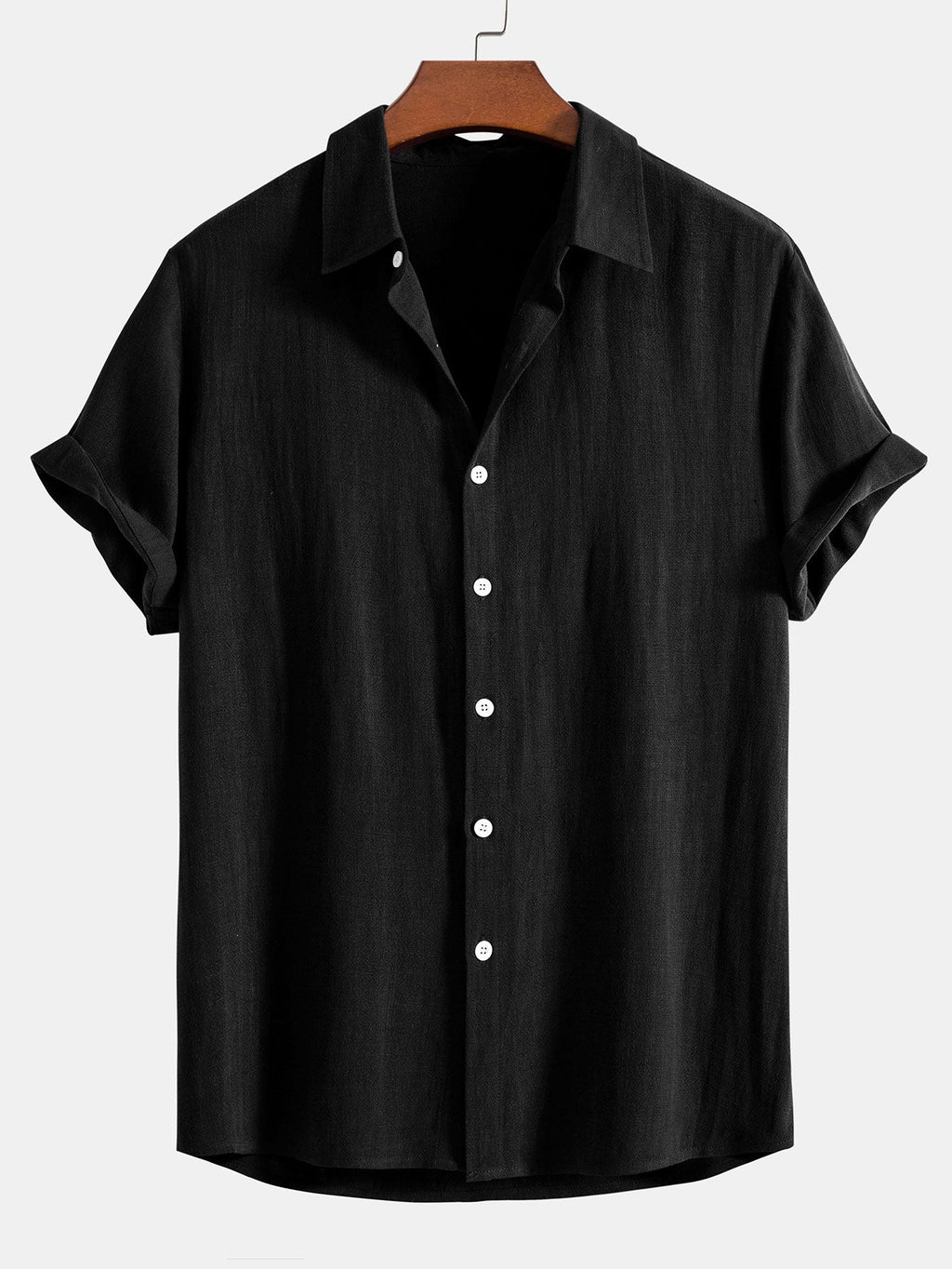 Camisa abotonada de mezcla de lino y rayón y pantalones cortos de 5 pulgadas con cordón y textura arrugada.