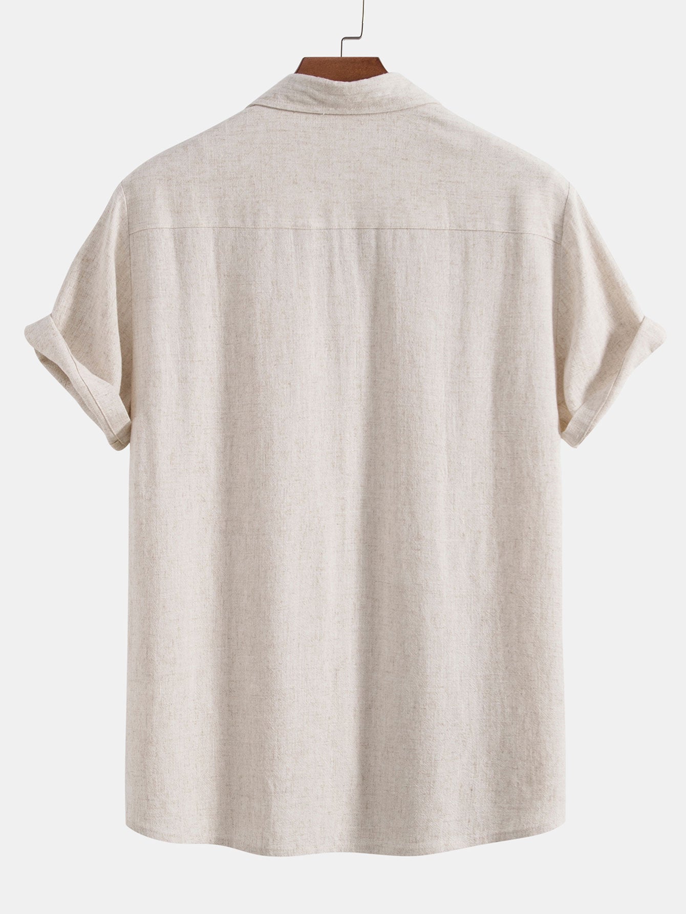 Camisa abotonada de mezcla de lino y rayón y pantalones cortos de 5 pulgadas con cordón y textura arrugada.