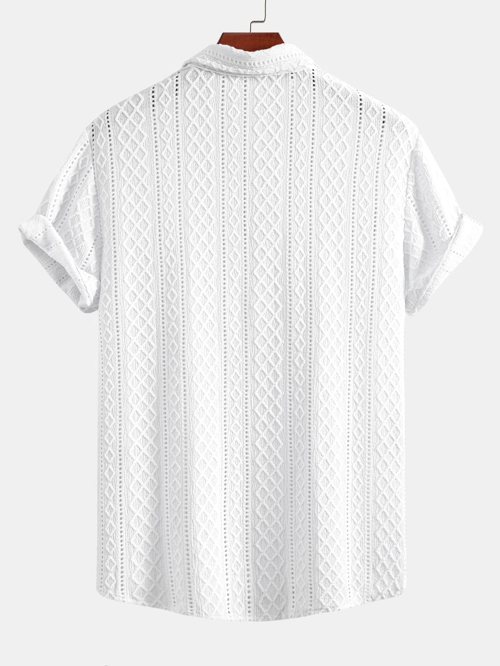Geometry Rhombus Jacquard Button Up Shirt & Crinkle Textured Drawstring 5" Shorts
