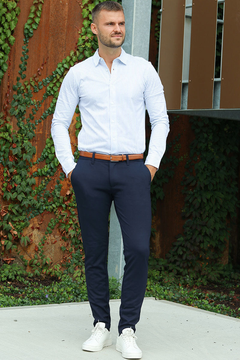 Pantalón elastico Brillare Mark con rayas color azul Night
