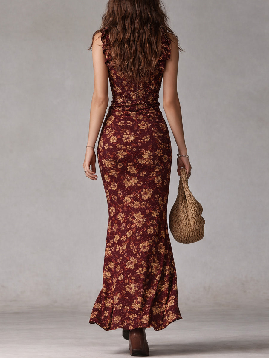 Vestido Elegante look retro largo + Bolso vintage que encaja perfectamente con el outfit