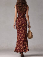 Vestido Elegante look retro largo + Bolso vintage que encaja perfectamente con el outfit