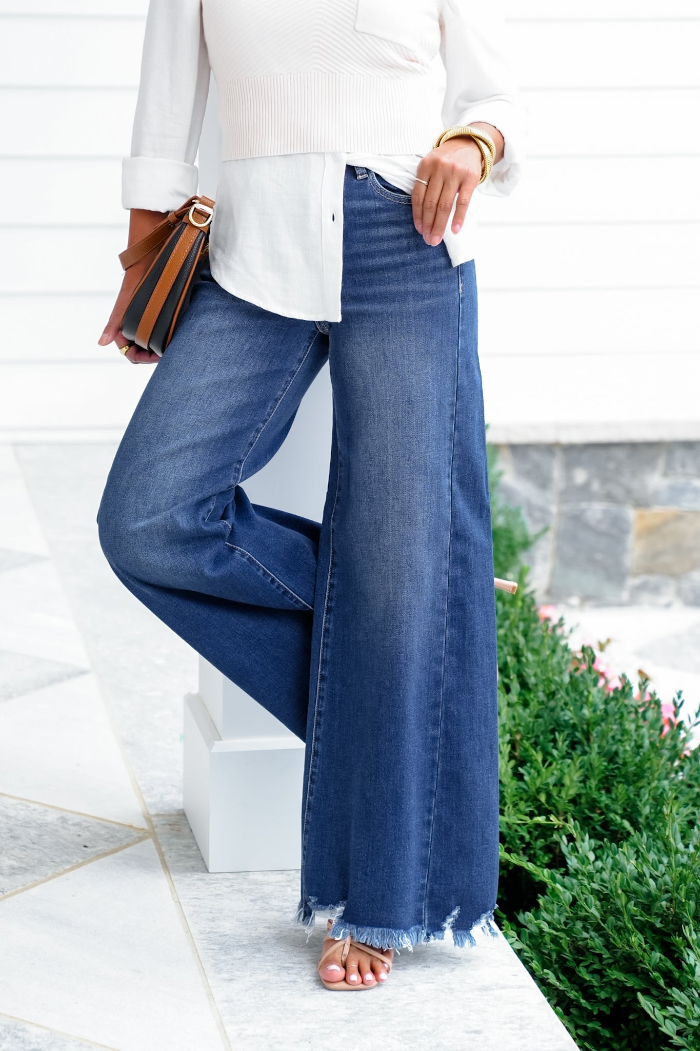 Restock! Risen High Rise Dark Wash Wide Leg Jeans