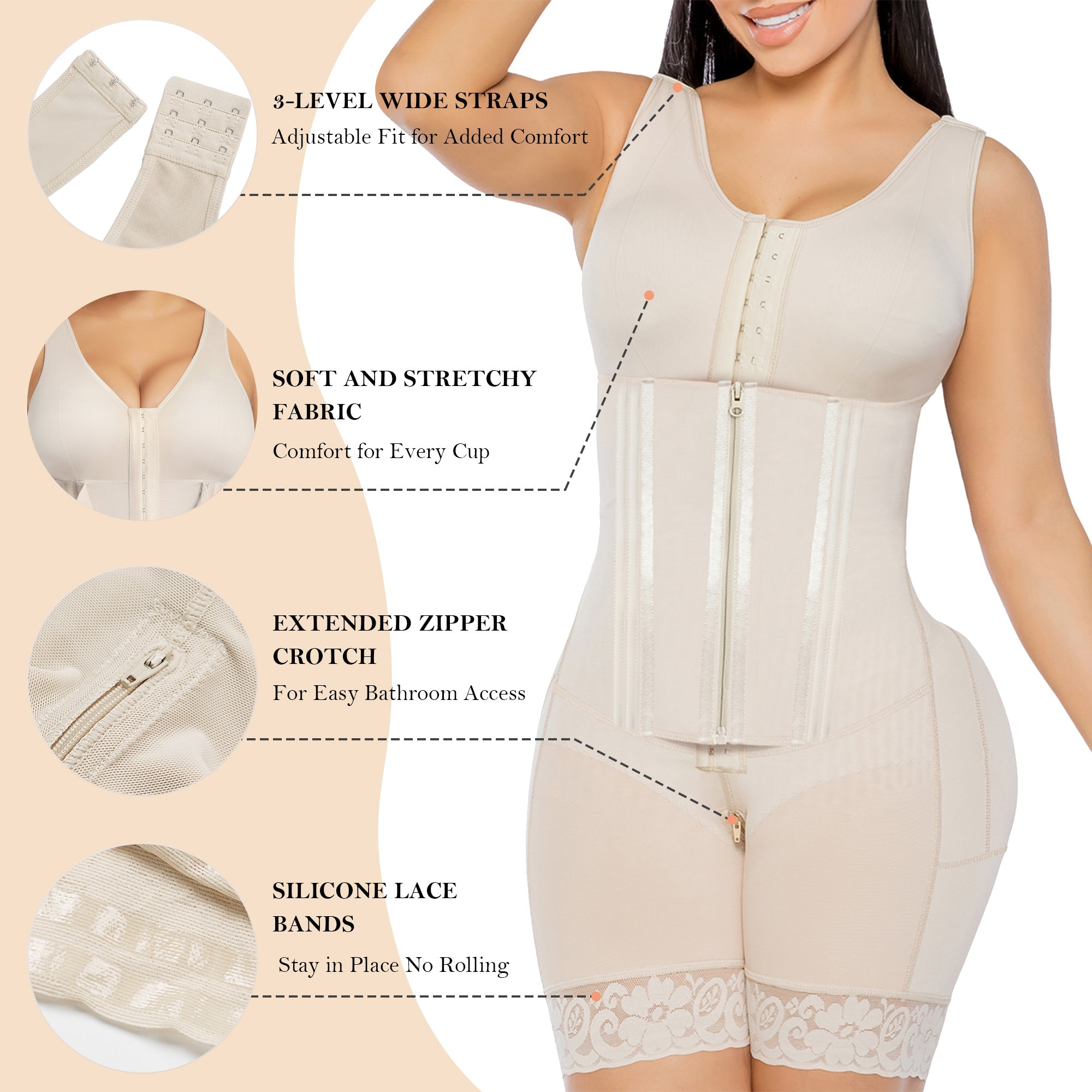 Fajas Colombianas Moldeadoras Overbust para Mujer, Faja de Compresión Postoperatoria para Mujer, Control de Abdomen, Faja de Cuerpo Completo