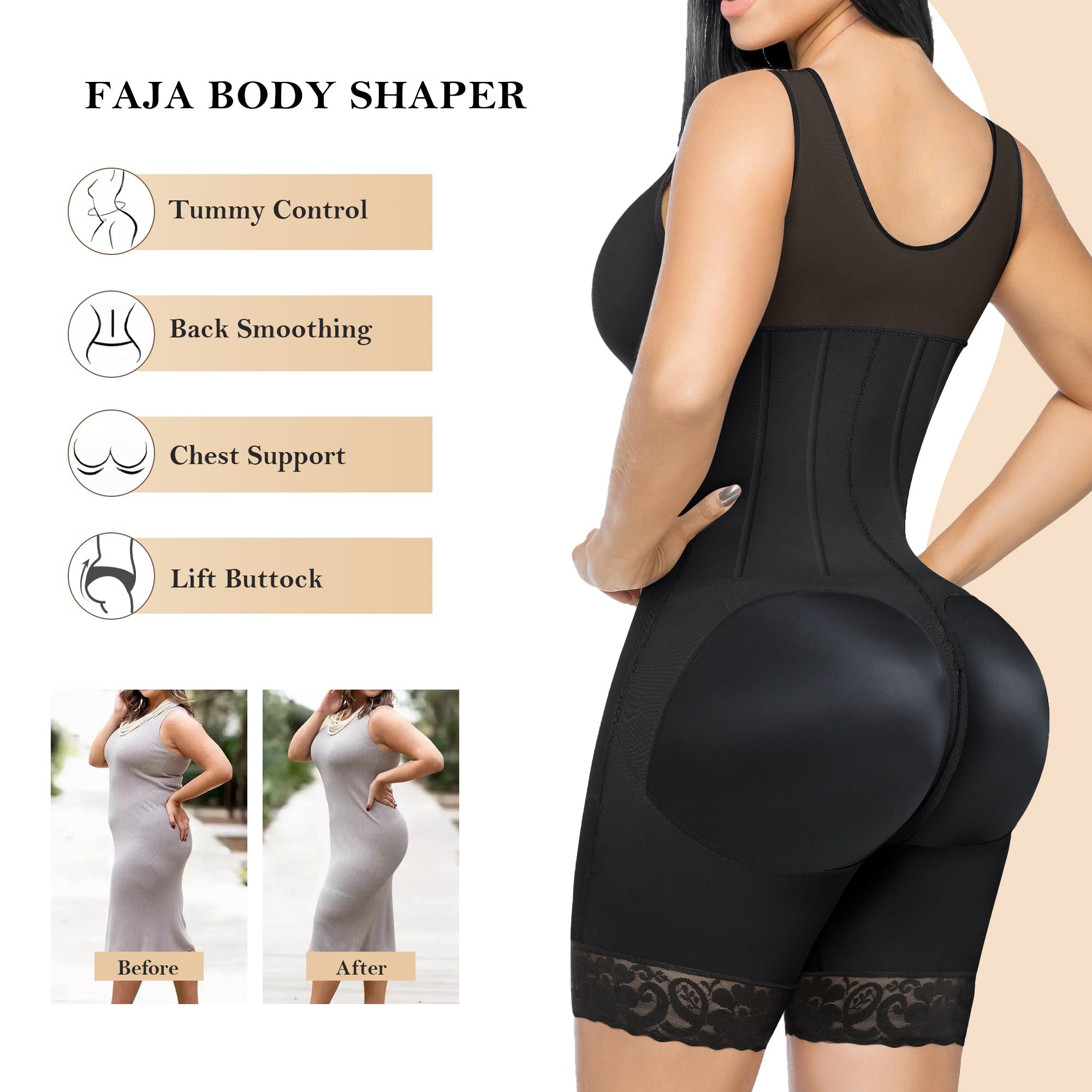 Fajas Colombianas Moldeadoras Overbust para Mujer, Faja de Compresión Postoperatoria para Mujer, Control de Abdomen, Faja de Cuerpo Completo
