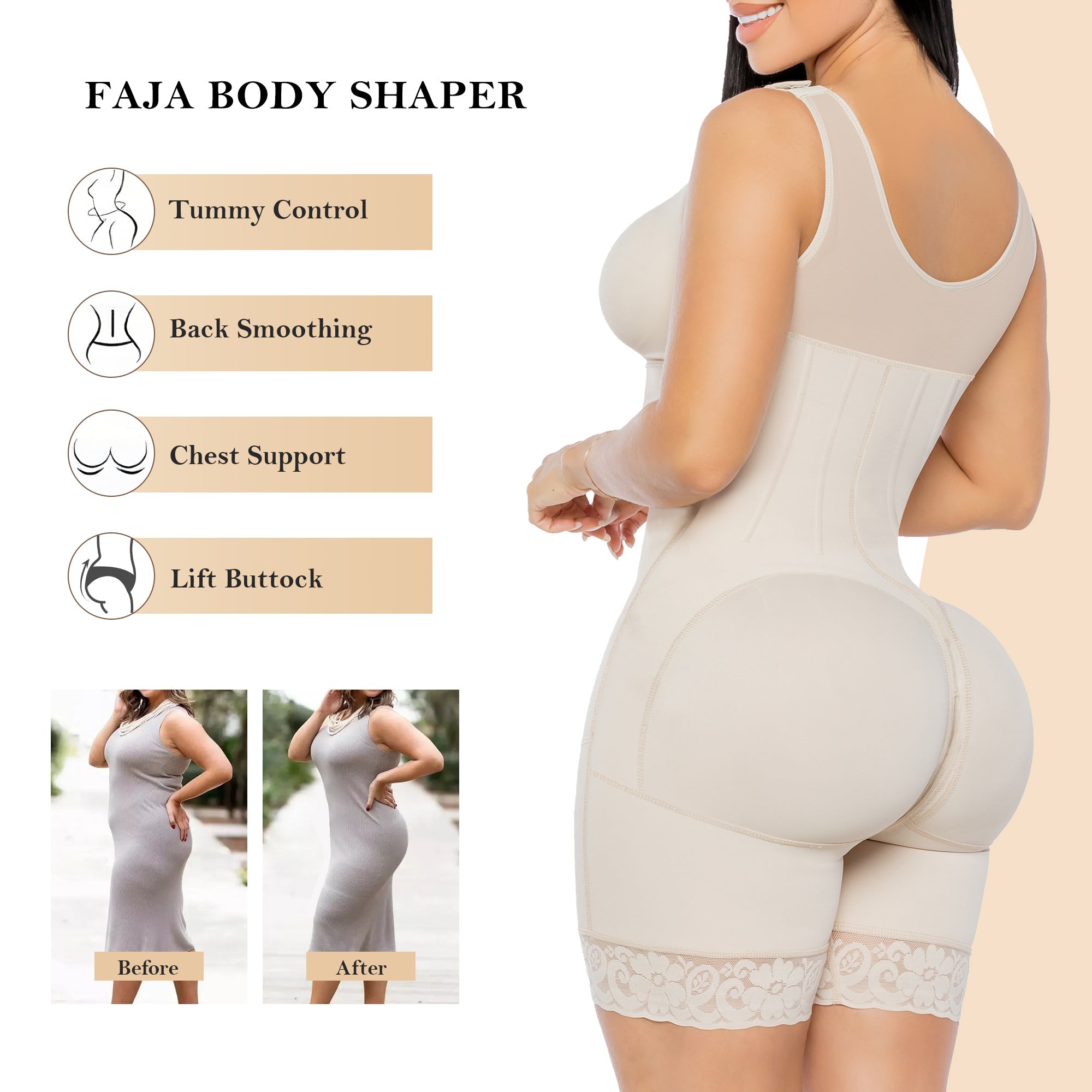 Fajas Colombianas Moldeadoras Overbust para Mujer, Faja de Compresión Postoperatoria para Mujer, Control de Abdomen, Faja de Cuerpo Completo