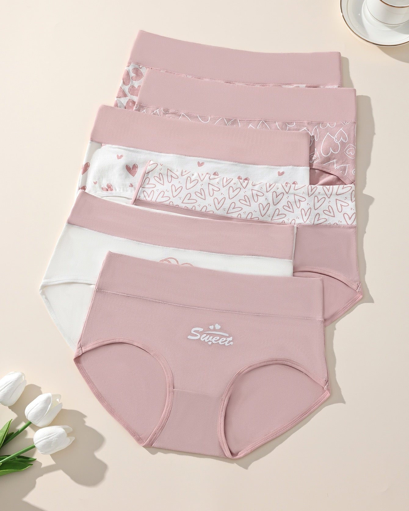 Braguitas de mujer de algodón suave y elástico con estampado de corazones (paquete de 6)
