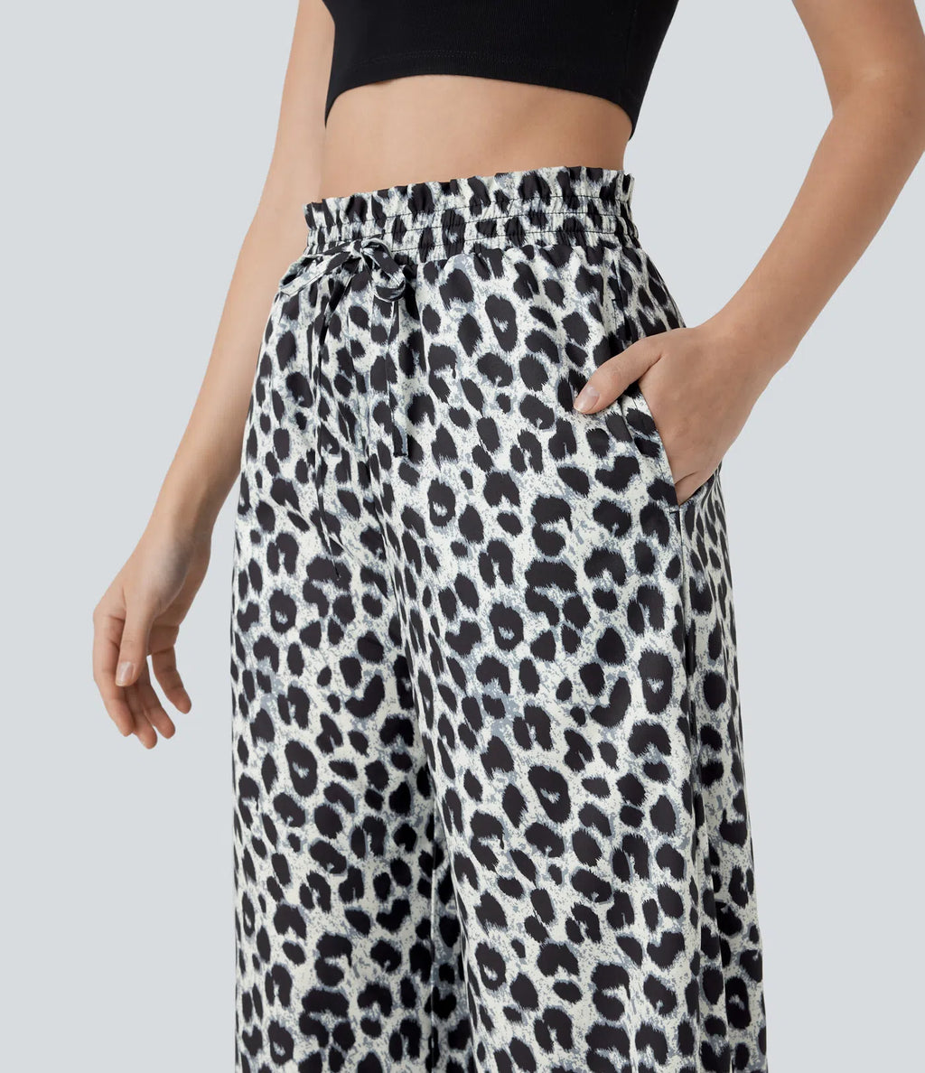Jogger de estilo casual de cintura alta, estampado de leopardo y pernera ancha.
