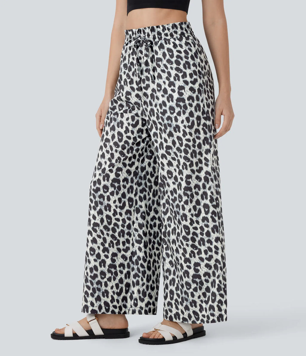 Jogger de estilo casual de cintura alta, estampado de leopardo y pernera ancha.