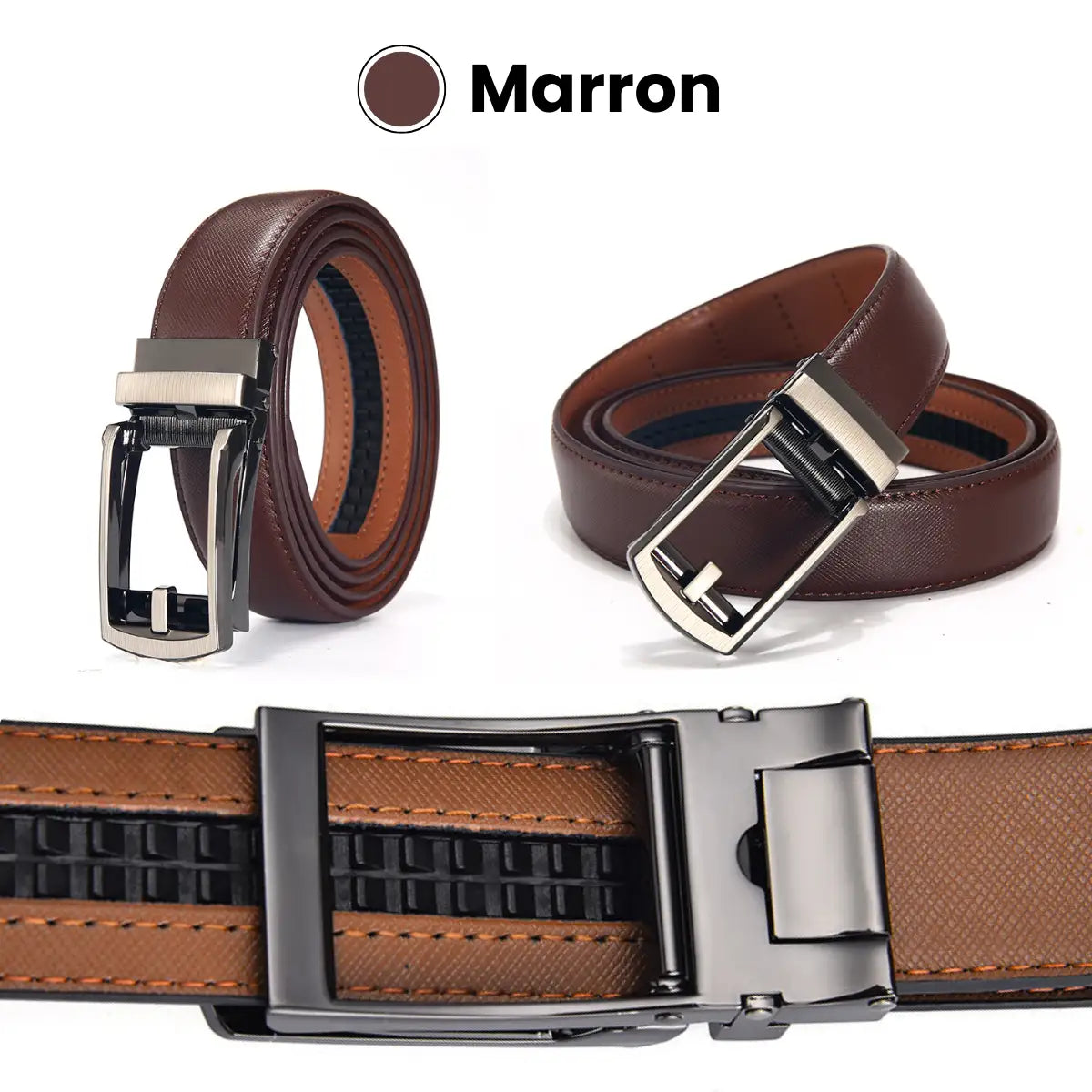 Cinturón de cuero Luxury Pack x2  Negro & cafe