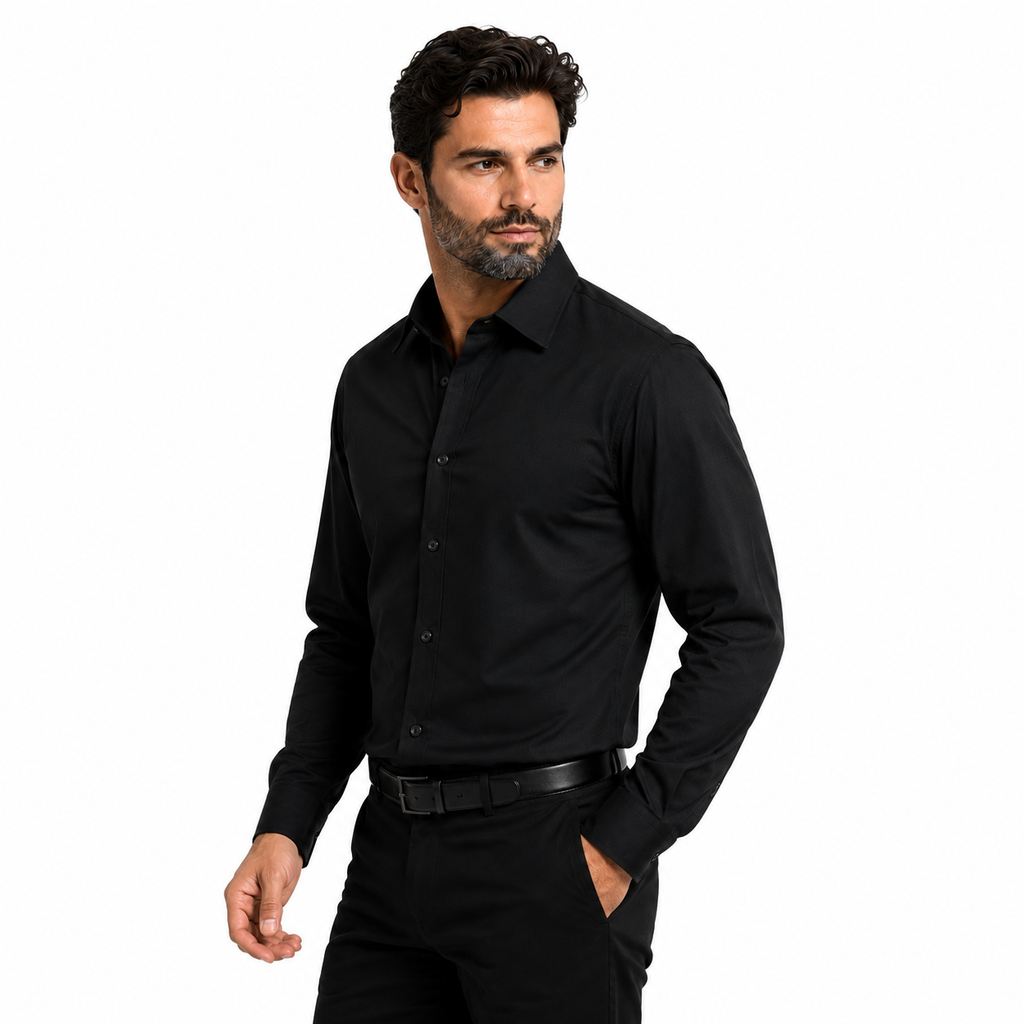 Camisa wisdom ajustada anti arrugas manga larga Negra
