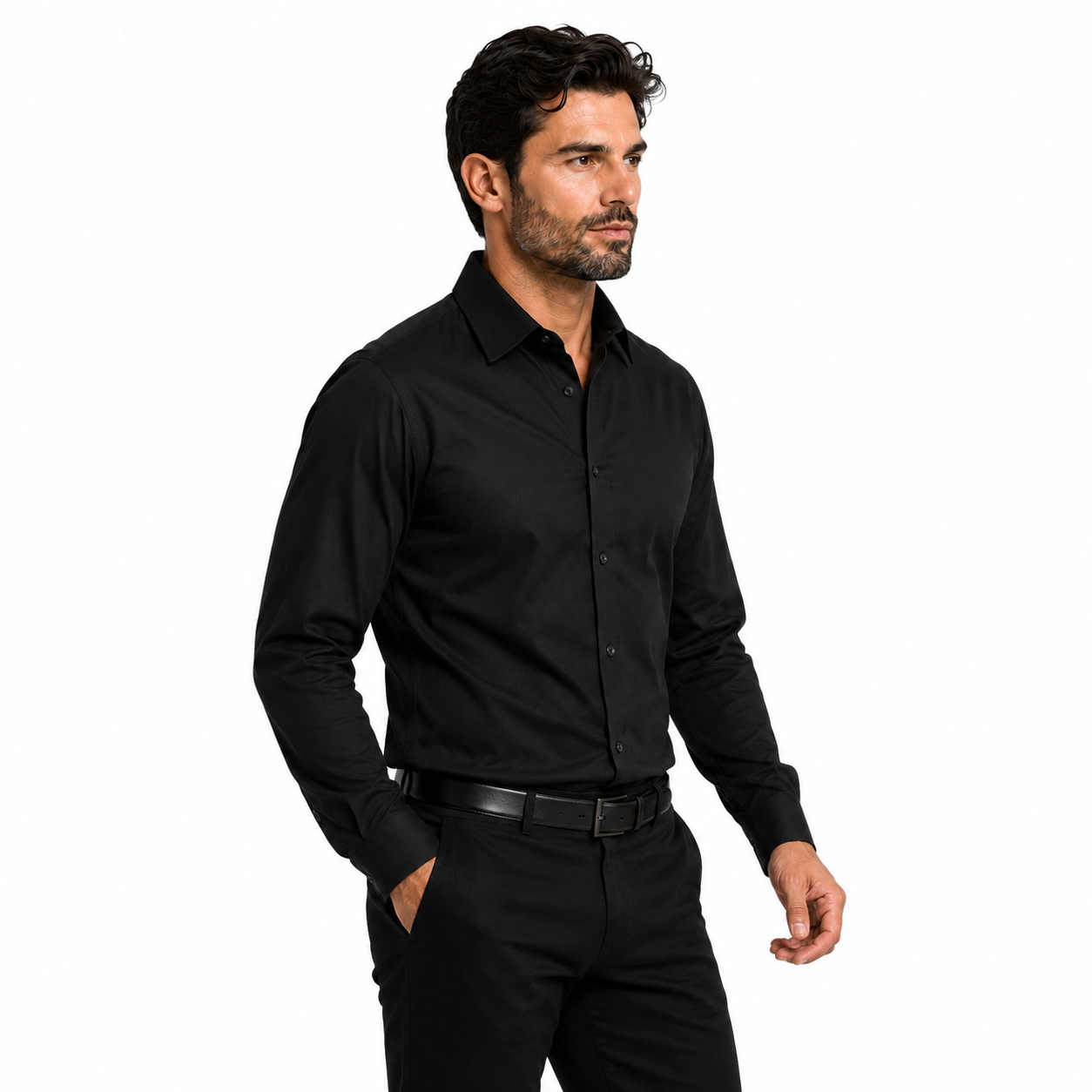 Camisa wisdom ajustada anti arrugas manga larga Negra
