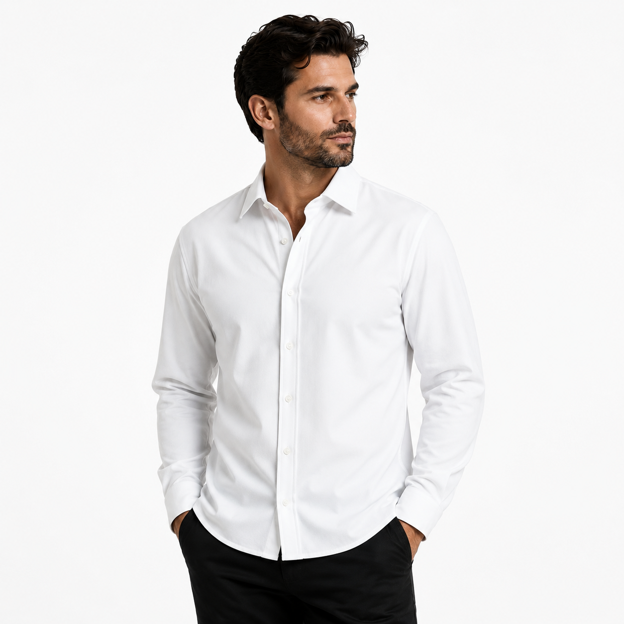 Camisa wisdom ajustada anti arrugas manga larga Blanca