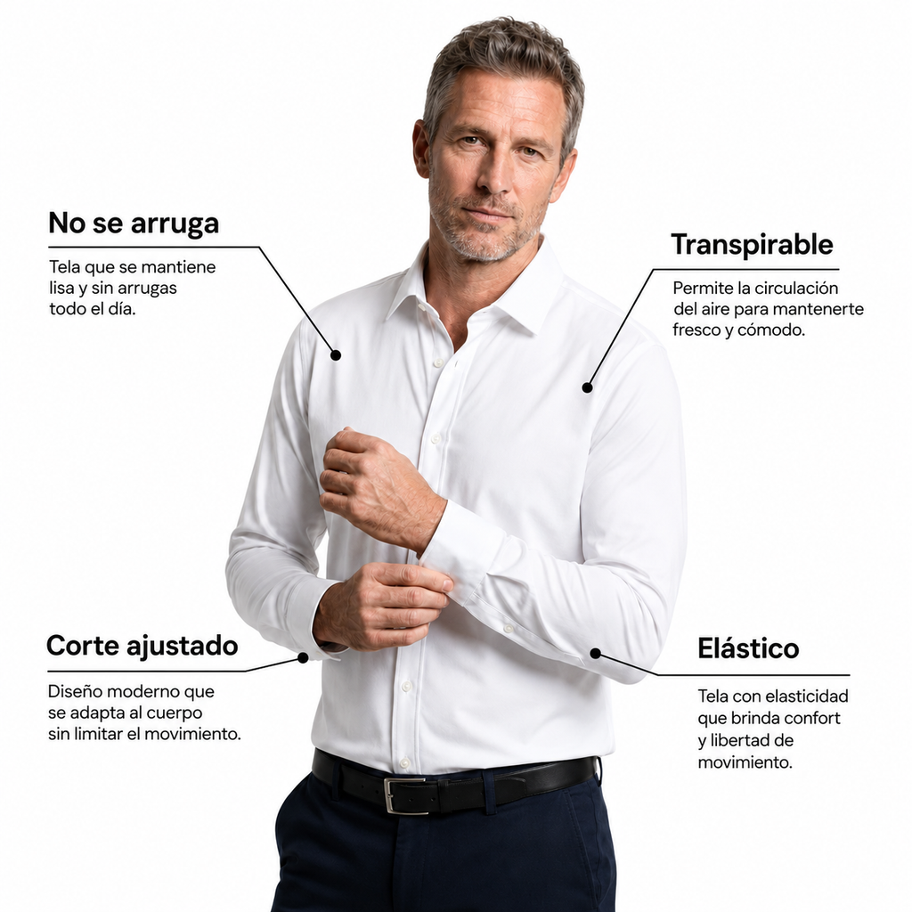 Camisa wisdom ajustada anti arrugas manga larga Blanca