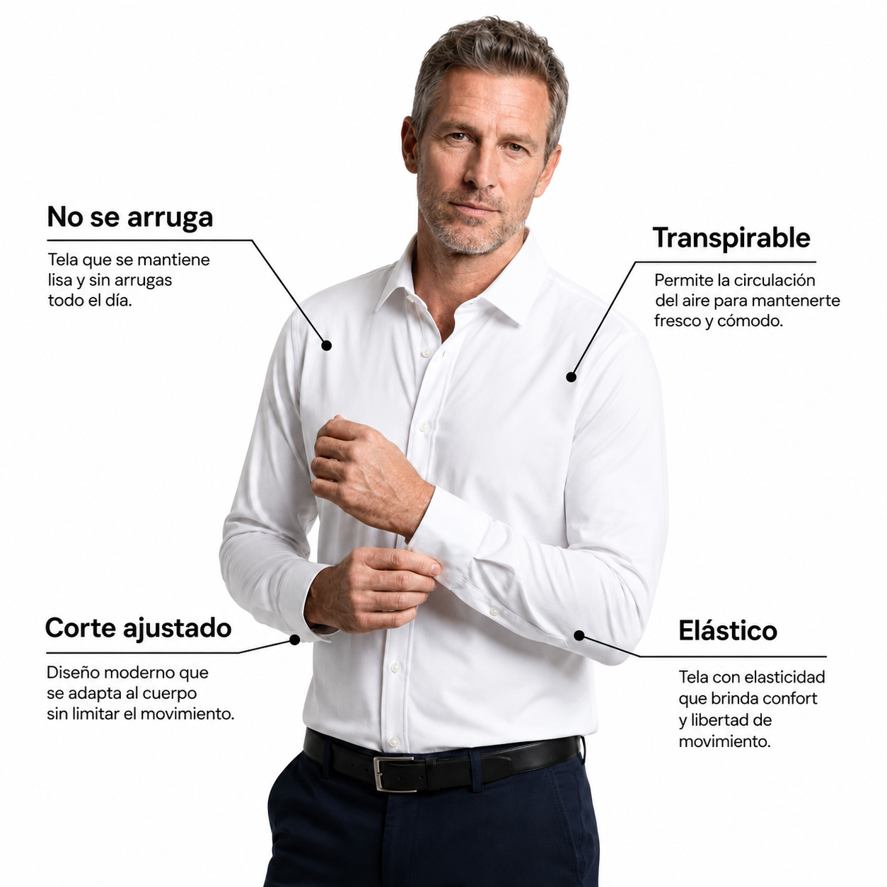 Camisa wisdom ajustada anti arrugas manga larga Blanca