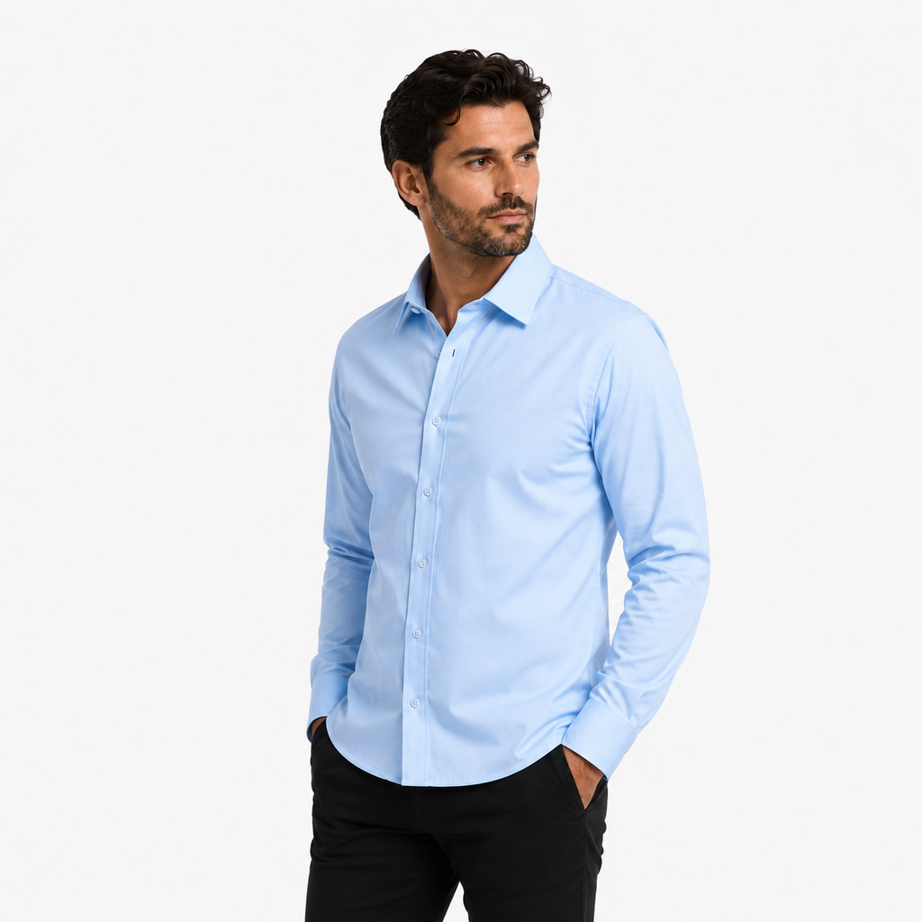 Camisa wisdom ajustada anti arrugas manga larga Azul cielo