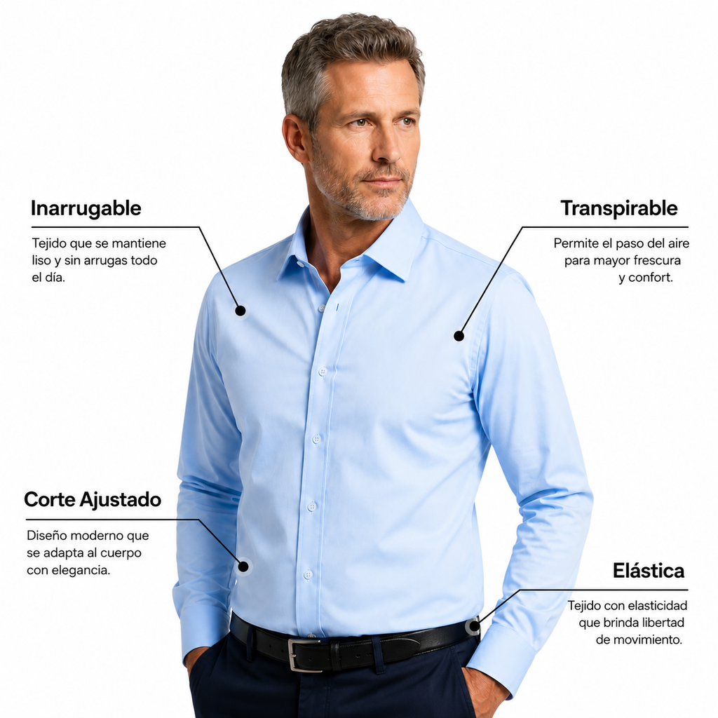 Camisa wisdom ajustada anti arrugas manga larga Azul cielo