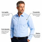 Camisa wisdom ajustada anti arrugas manga larga Azul cielo
