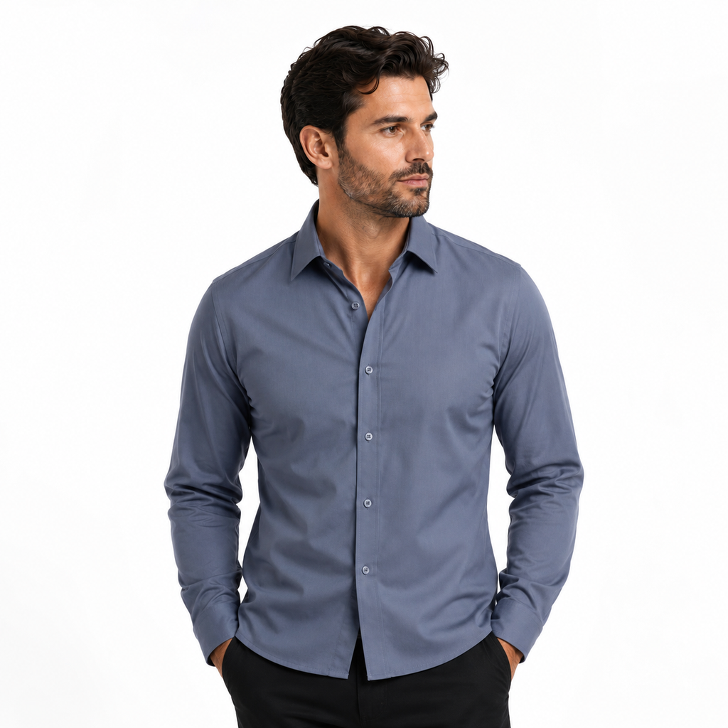 Camisa wisdom ajustada anti arrugas manga larga Gris