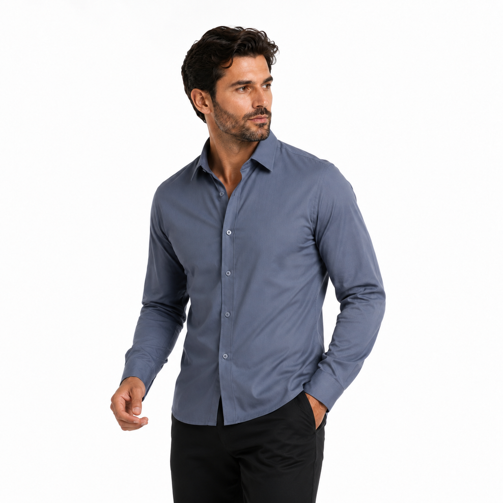Camisa wisdom ajustada anti arrugas manga larga Gris