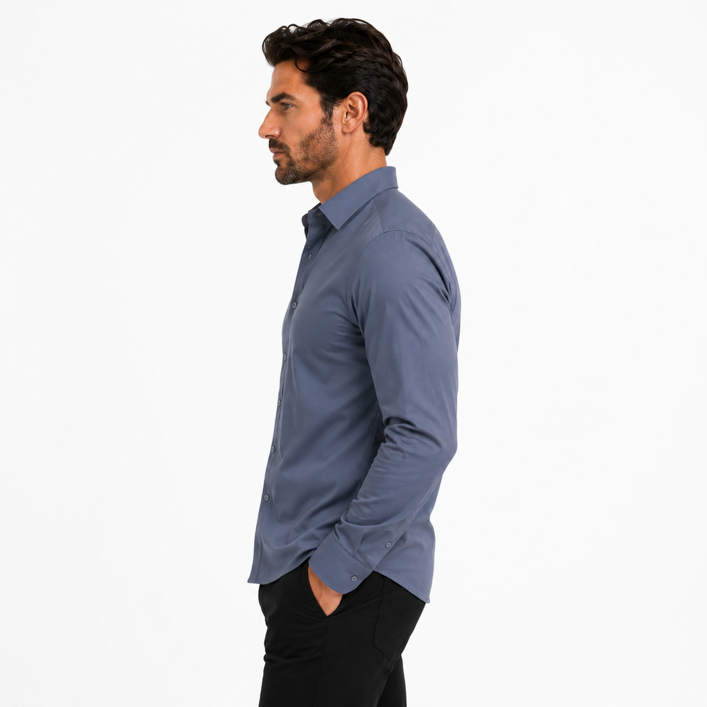 Camisa wisdom ajustada anti arrugas manga larga Gris
