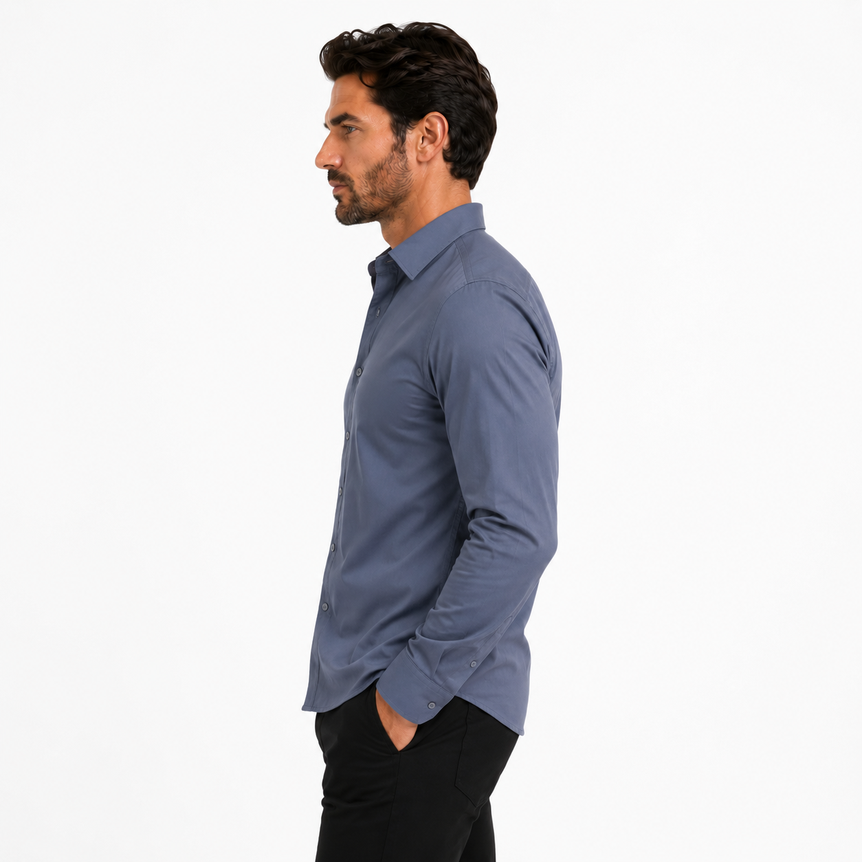 Camisa wisdom ajustada anti arrugas manga larga Gris