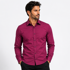 Camisa wisdom ajustada anti arrugas manga larga Vino tinto