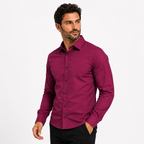 Camisa wisdom ajustada anti arrugas manga larga Vino tinto
