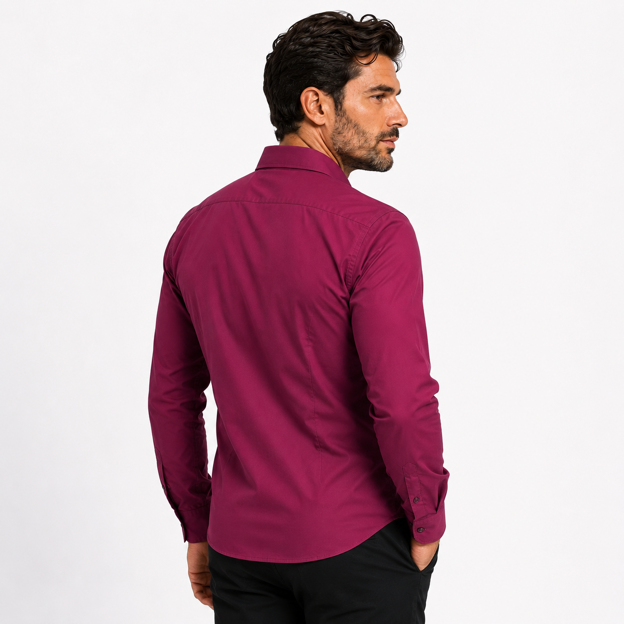 Camisa wisdom ajustada anti arrugas manga larga Vino tinto