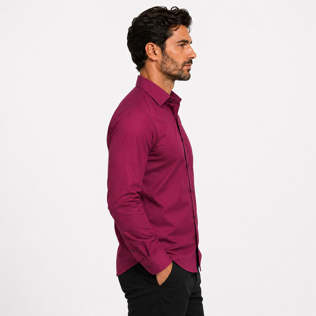 Camisa wisdom ajustada anti arrugas manga larga Vino tinto