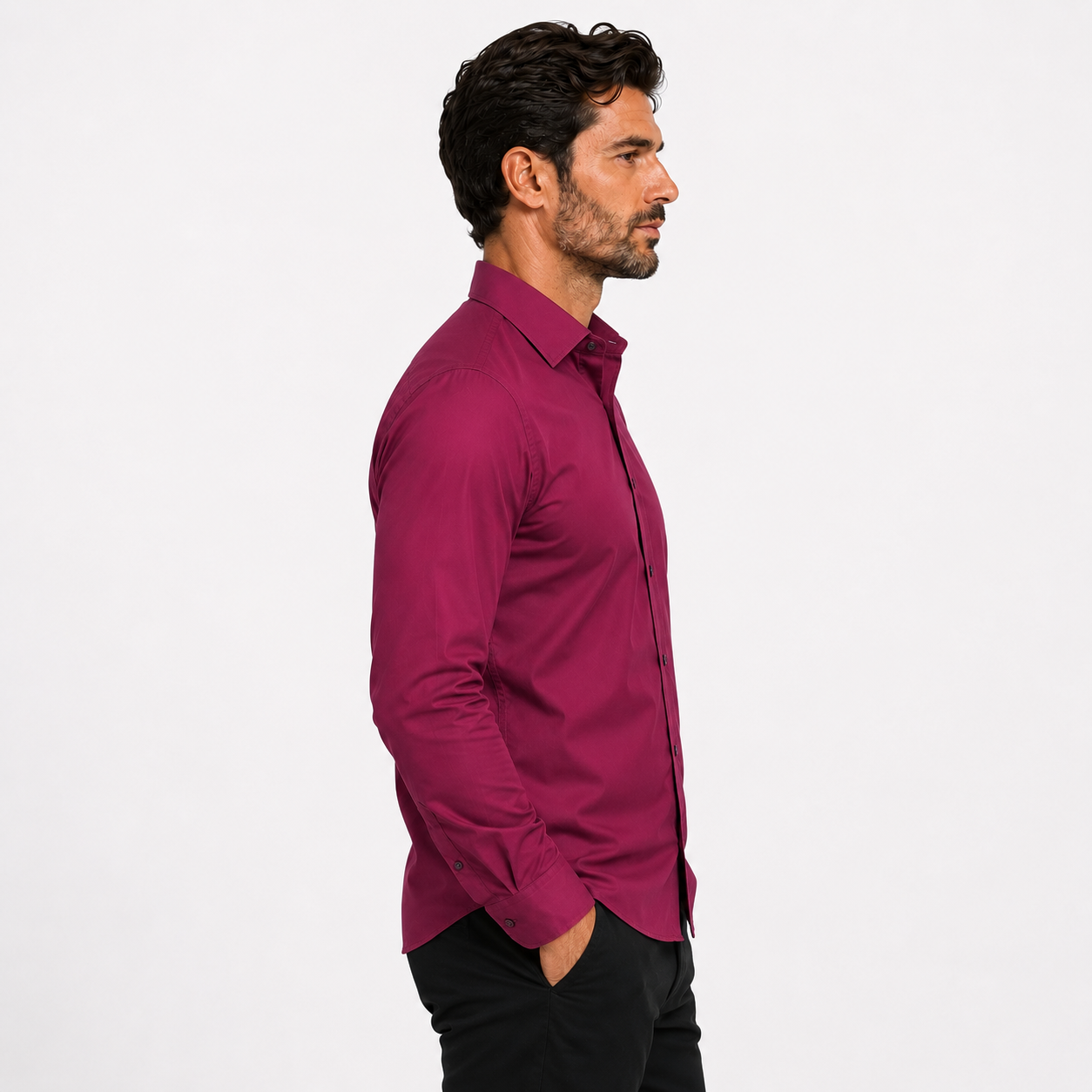 Camisa wisdom ajustada anti arrugas manga larga Vino tinto