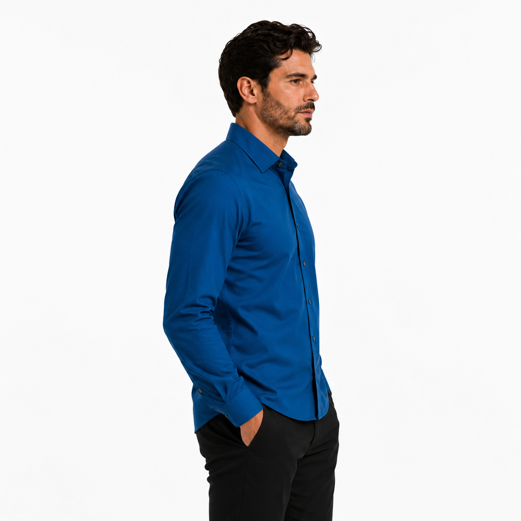 Camisa wisdom ajustada anti arrugas manga larga Azul electrico