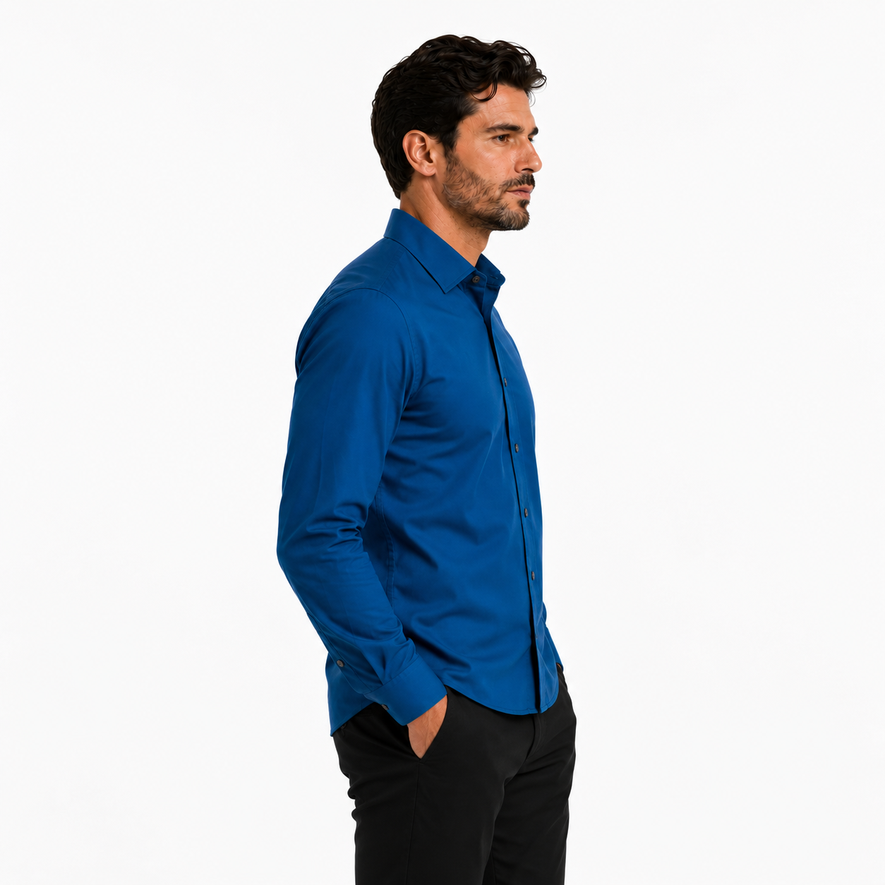 Camisa wisdom ajustada anti arrugas manga larga Azul electrico