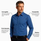 Camisa wisdom ajustada anti arrugas manga larga Azul electrico