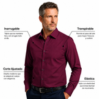 Camisa wisdom ajustada anti arrugas manga larga Vino tinto