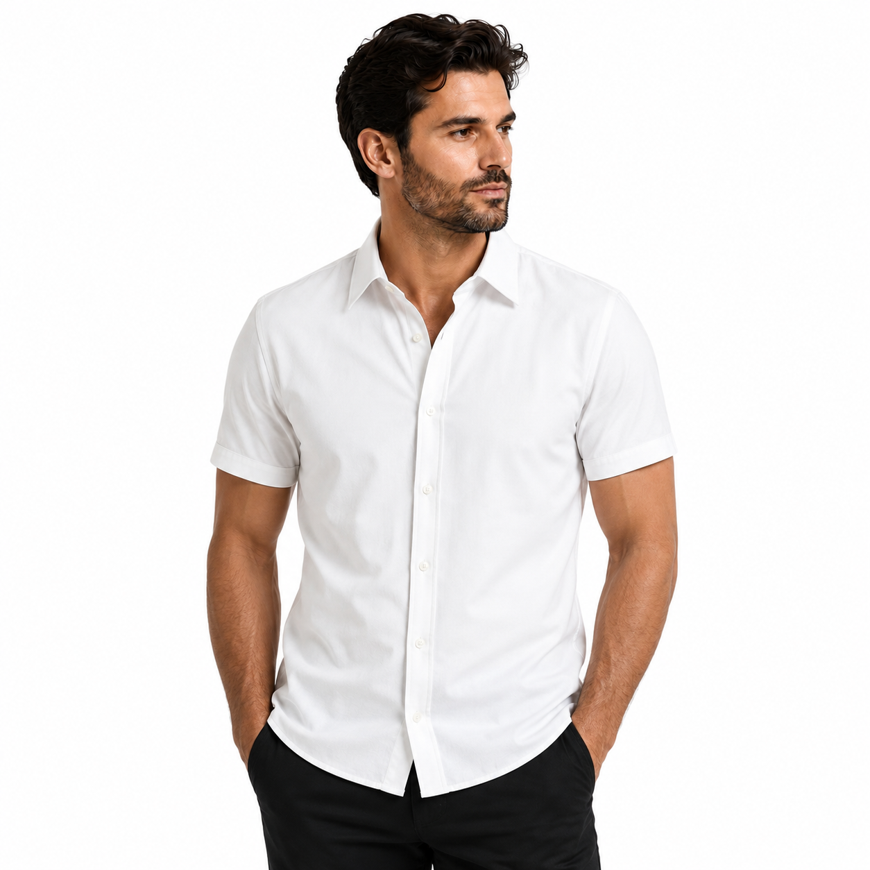 Camisa Wealth anti arrugas manga corta blanca