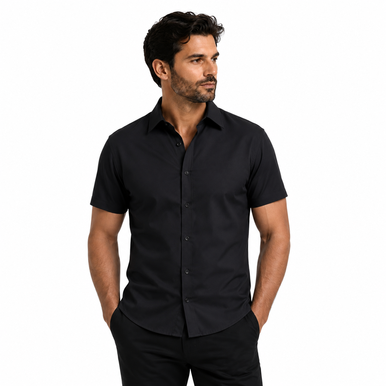Camisa Wealth anti arrugas manga corta Negra