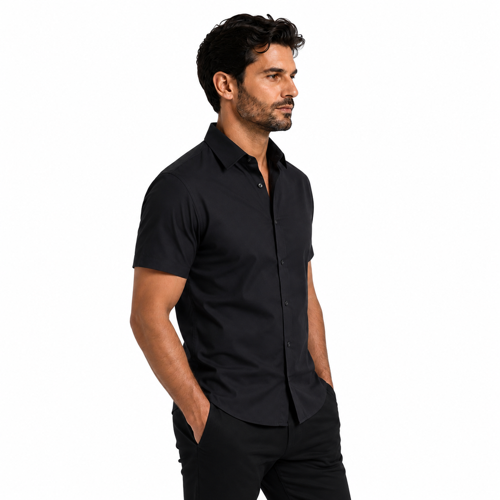 Camisa Wealth anti arrugas manga corta Negra