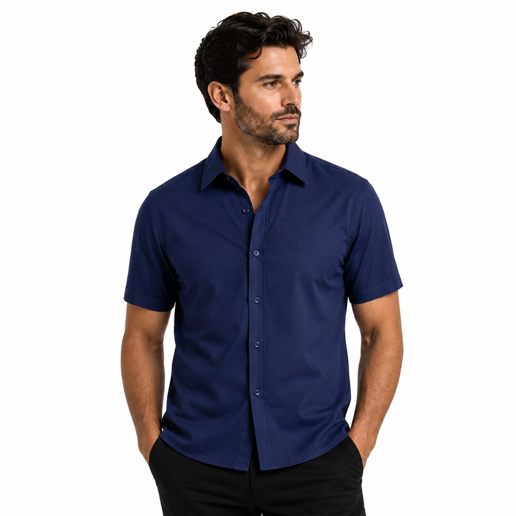 Camisa Wealth anti arrugas manga corta Azul oscuro